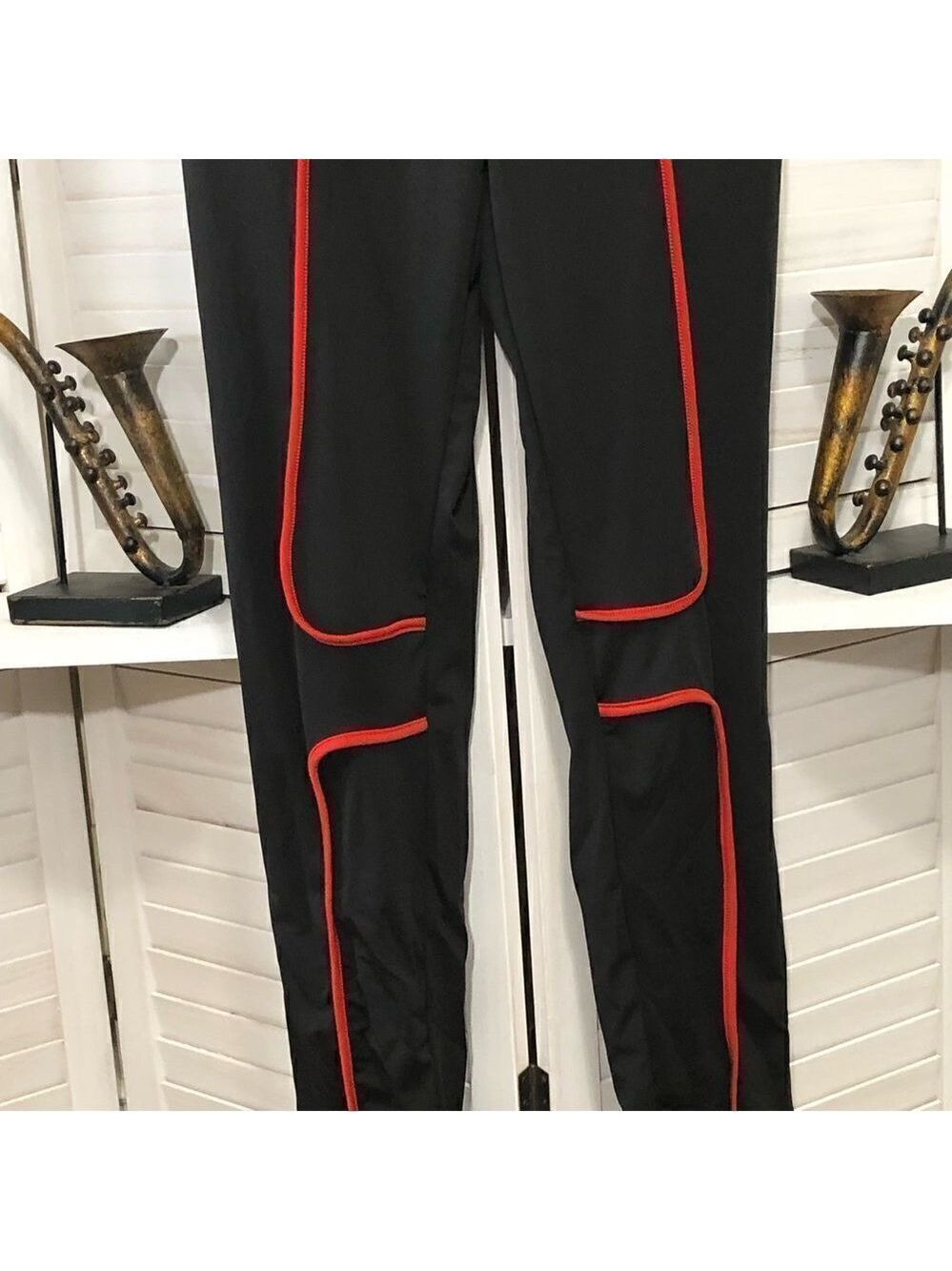 Y2K Vintage Catsuit Jumpsuit Black Red Piping S M - Picture 6 of 8